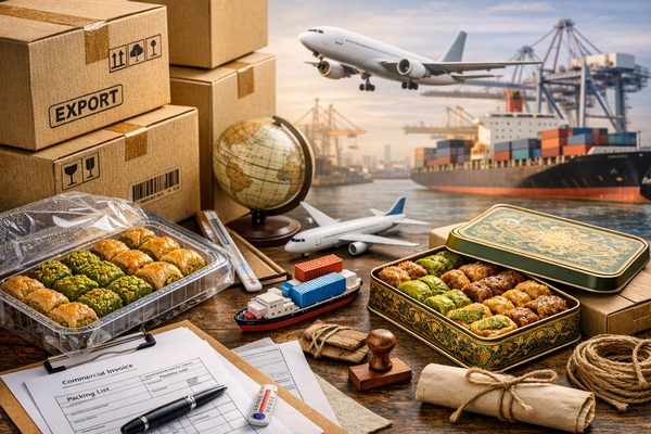 Export-ready Turkish baklava packaging and logistics planning concept